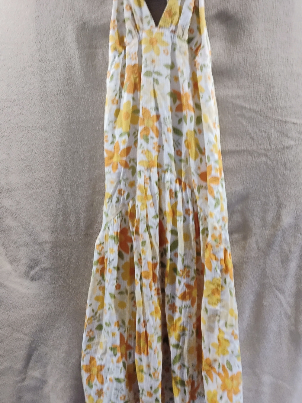 Billabong White Floral Maxi Dress with Yellow & Orange Flowers